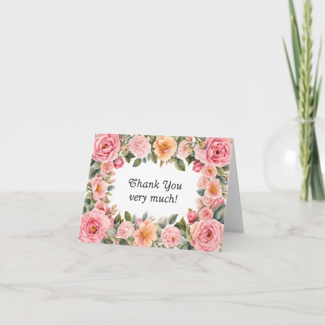 Ram Av Rosa Blommor Tack Kort (Framsida)