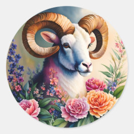 Ram Blommigt Animal Art Runt Klistermärke