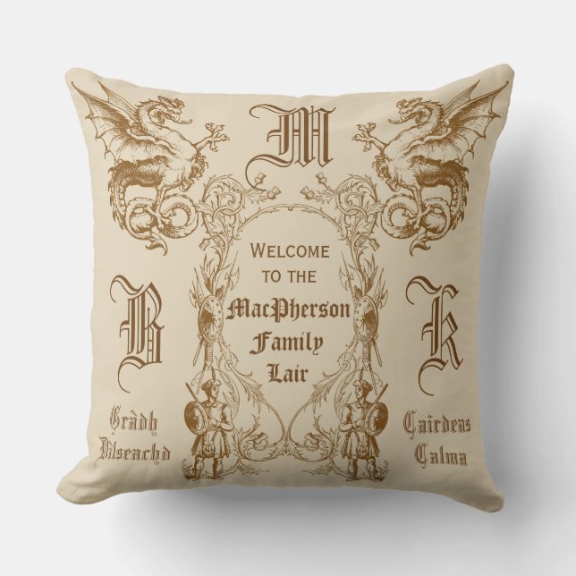 Ram för krigare för Clansman för heraldikdrake Kudde (Framsida)