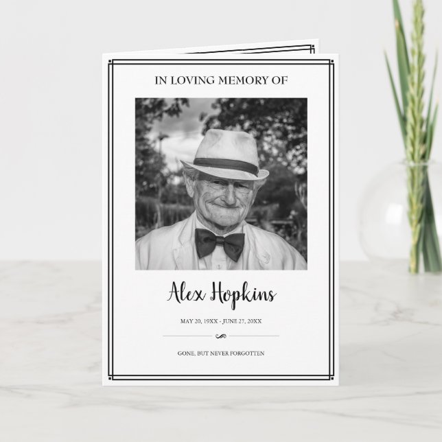 Ram foto-memorians med uppfälld begravning program (Framsida)