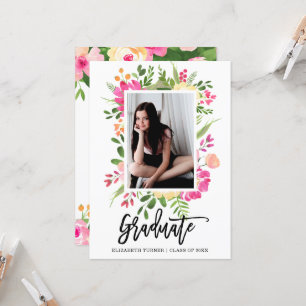 Ram-fotoskriptet i vattenfärgen Blommigt Studenten Inbjudningar