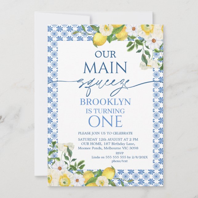 Ram Gult Blommigt Lemon Main Squeeze Birthday Inbjudningar (Framsida)