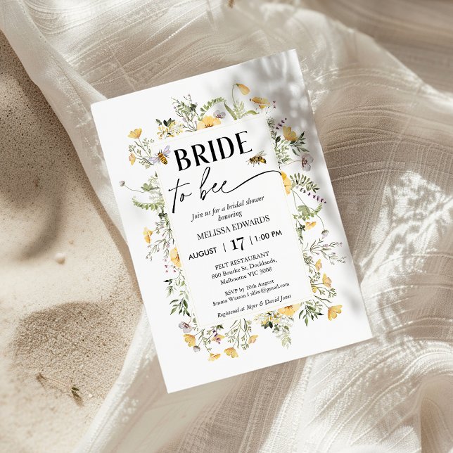 Ram Gult Wildblomme Meant to Bee Möhippa Inbjudningar (Bee Bridal Shower Invitation, Meant to Bee Bridal Shower Invite, Wildflowers Bees, Bee Themed Bridal)