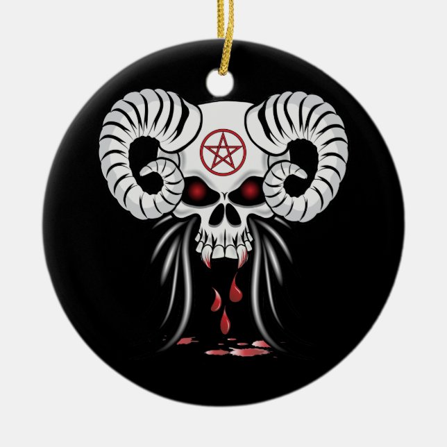 Ram Horned Skull Julgransprydnad Keramik (Framsidan)