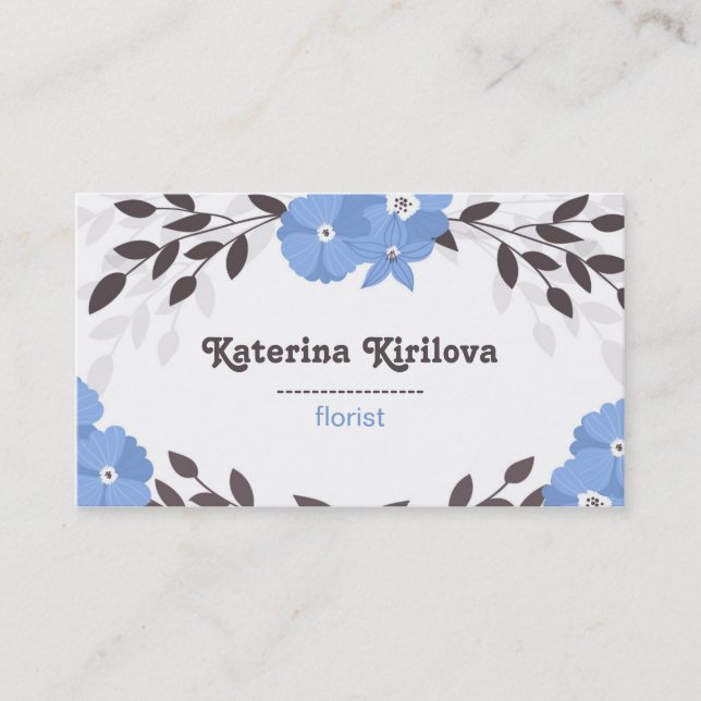 Ram i Blåa blommor och löv Visitkort (Framsida)
