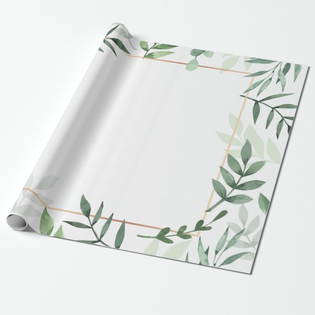 Ram löv vattenfärgsbakgrund presentpapper (Utrullad)