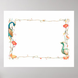 Ram med akvarell påfågel och blommönster poster