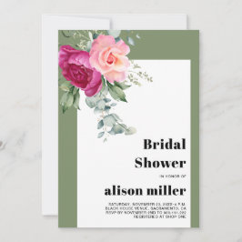 Ram med eukalyptus och rosa ros möhippa inbjudningar