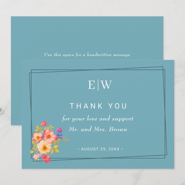 Ram med Ro, Bröllop stil på reflexblått Tack Kort (Fram/baksida)