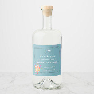 Ram med rosor, bröllopsstil på retroblått spritflaskor etikett
