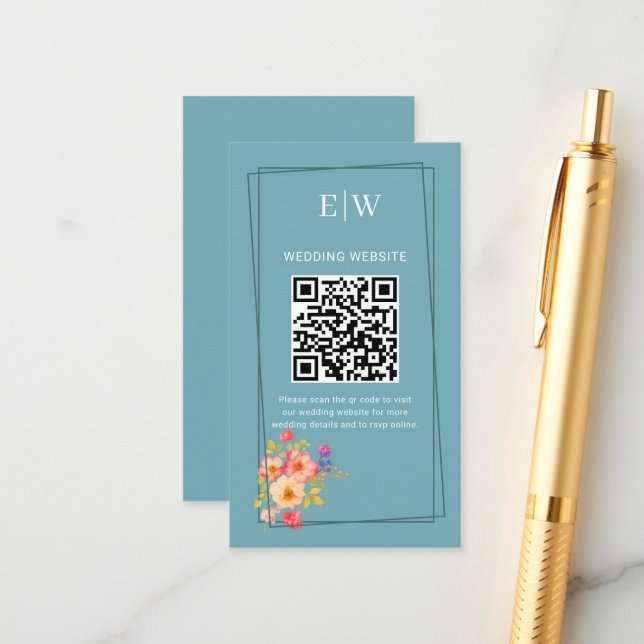 Ram med rosor, bröllopsstil på retroblått tilläggskort (Fram/Back In Situ)