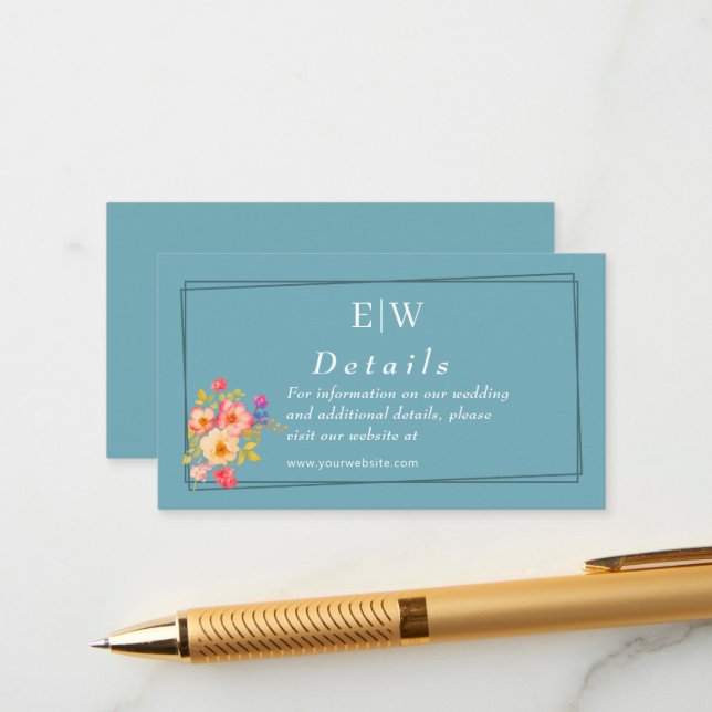 Ram med rosor, bröllopsstil på retroblått tilläggskort (Fram/Back In Situ)