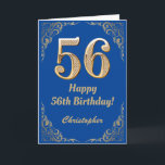 Ram- och guldglittrande ram för 56-årsdag kort<br><div class="desc">Ram med blå och guldglitter för 56-årsdag. För ytterligare anpassning,  klicka på "Anpassa"-knappen och använd vårt designverktyg för att ändra denna mall.</div>