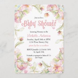 Ram Pastel Baby Shower för vattenfärg, Blommigt Inbjudningar