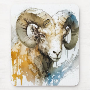 Ram Porträtt Animal Painting Wildlife utomhus Art Musmatta