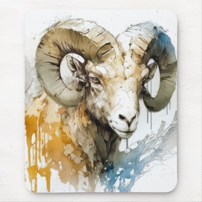 Ram Porträtt Animal Painting Wildlife utomhus Art Musmatta (Framsidan)
