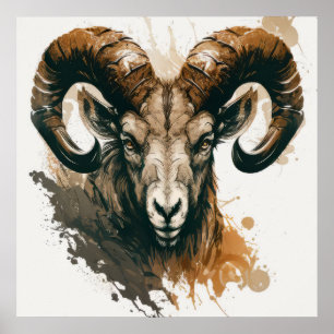 Ram Porträtt Animal Painting Wildlife utomhus Art Poster