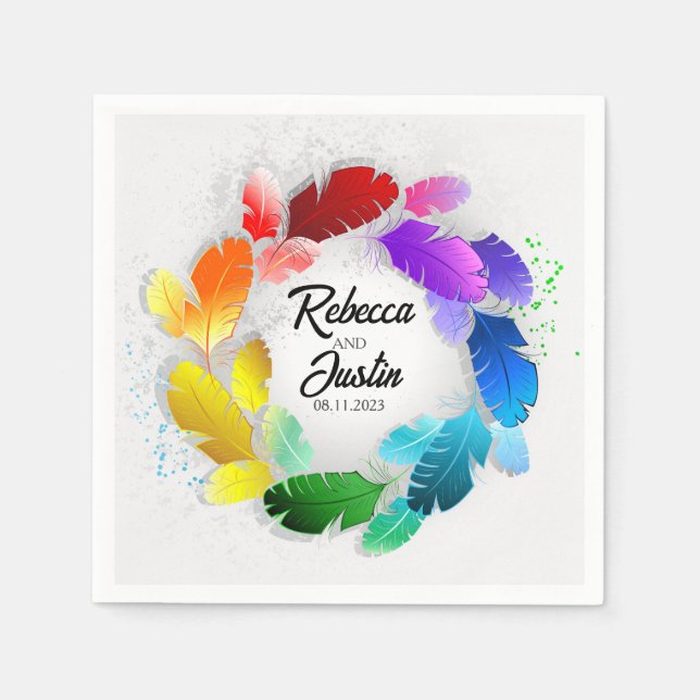 Ram Rainbow Feathers Blommigt Modern Boho Pappersservett (Framsidan)