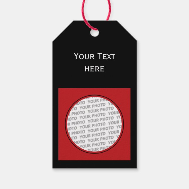 Ram röd + foto, text och bakgrund. presentetikett (Framsidan)
