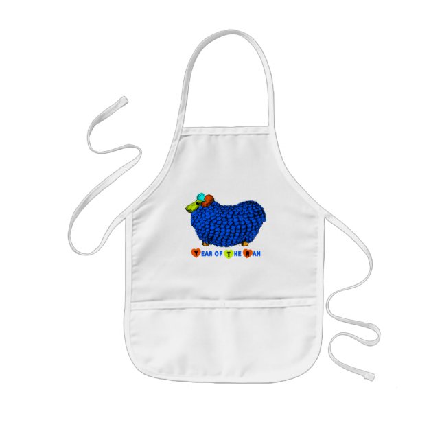 Ram Sheep Year Blue Illustration Kids Apron Barnförkläde (Framsidan)