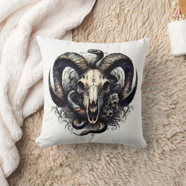 Ram Skull fäster den gotiska Mörken oktultsymboler Kudde (Filt)