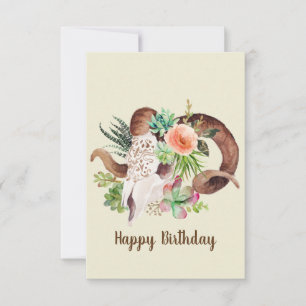 Ram Skull och Succult Anpassade Birthday Card
