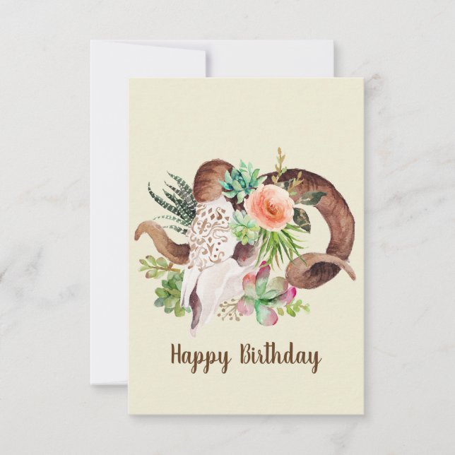 Ram Skull och Succult Anpassade Birthday Card (Framsida)