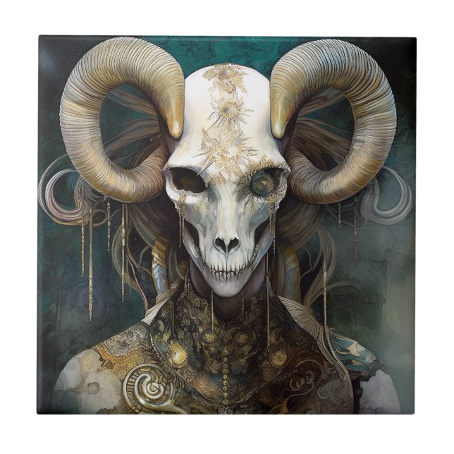 Ram Skull Surreal Fantasy Art Kakelplatta (Framsidan)