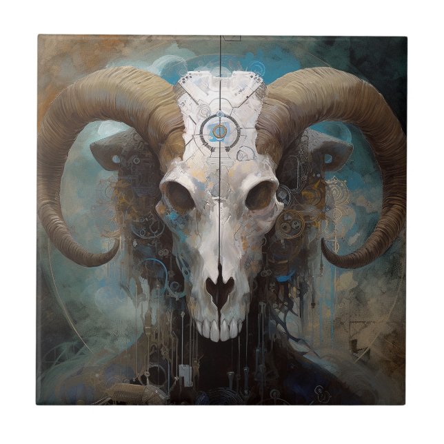 Ram Skull Surreal Fantasy Art Kakelplatta (Framsidan)