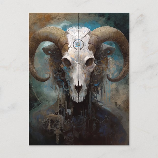 Ram Skull Surreal Fantasy Art Vykort (Framsida)