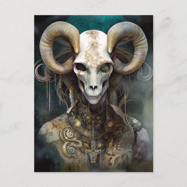 Ram Skull Surreal Fantasy Art Vykort (Framsida)