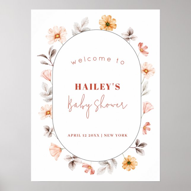Ram välkomstbabyskor för Boho Wildblomma Poster (Framsidan)