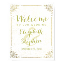 Ram välkomstbröllopsmottagningsskylt för guld Blom