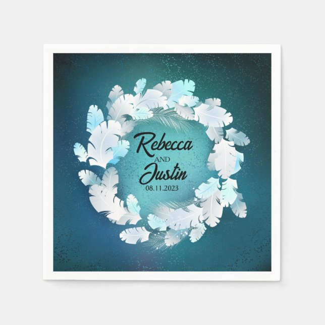 Ram White Feathers Blommigt Modern Boho Pappersservett (Framsidan)