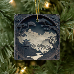 Ramad 3D kinesisk liggande Grått-kvadrat, ornament