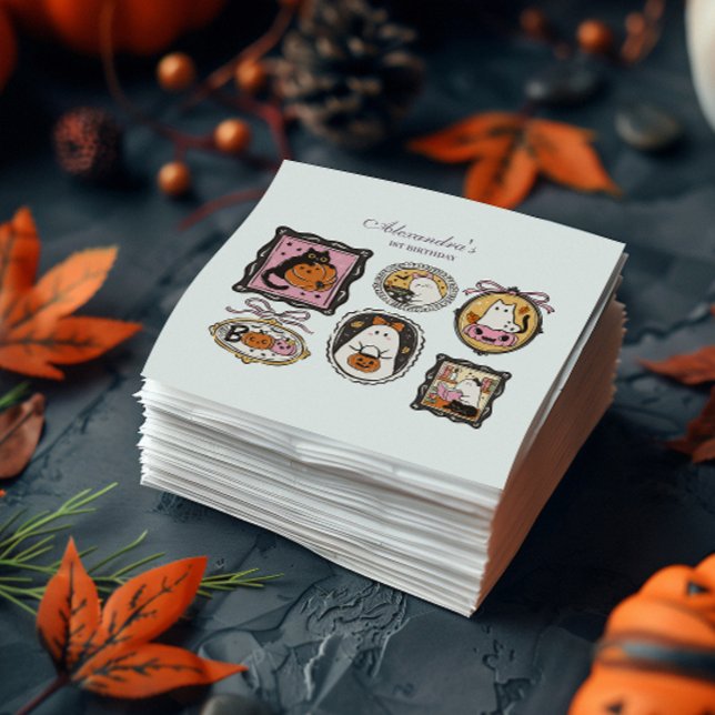 Ramad spök- och katt Halloween 1-års födelsedag Pappersservett (Skapare uppladdad)