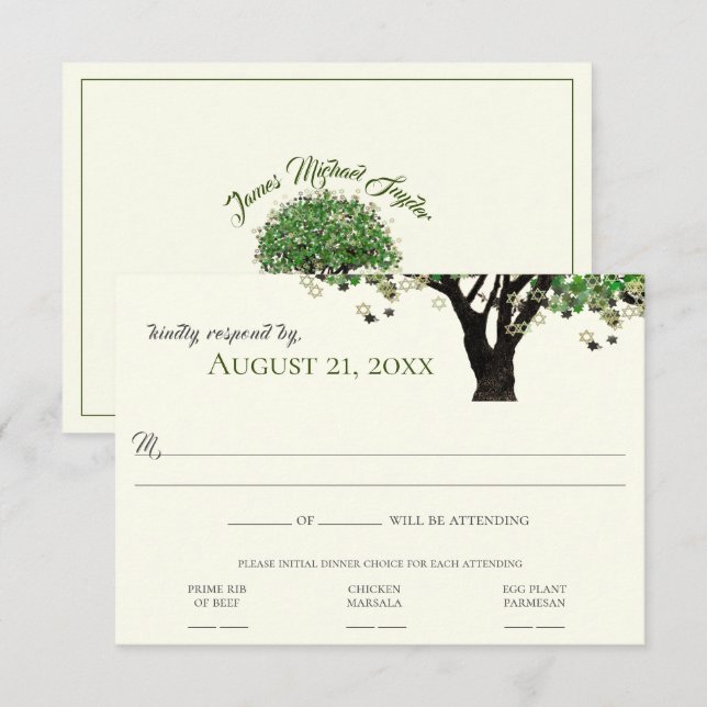 Ramad träjärna Davidsstjärna Mitzvah RSVP  Inbjudningar (Fram/baksida)