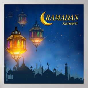 Ramadan Blue Colorful Lanternes Poster