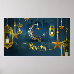 Ramadan Blue och Guld Måne Fanoos Poster