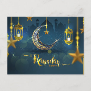 Ramadan Blue och Guld Måne Fanoos Vykort