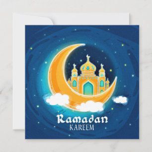 Ramadan Blue Watercolor mosque Julkort