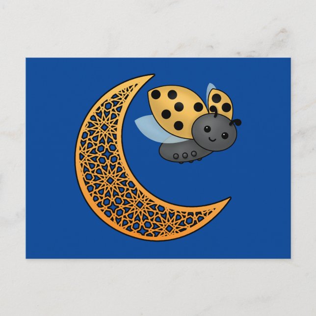 Ramadan Crescent Måne Ladybug Vykort (Framsida)