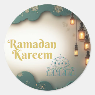Ramadan Elegance Green & Gold Lanterns and Mosque  Runt Klistermärke