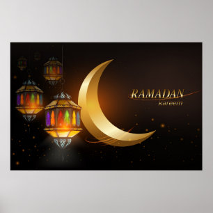 Ramadan Golden Måne Colorful Fanoos Poster