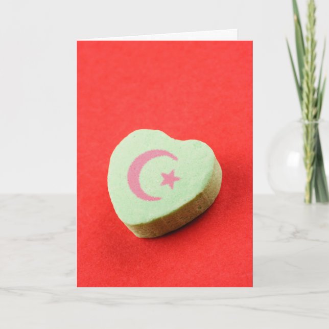 Ramadan Grönt Candy Heart Crescent Måne och Star Kort (Framsida)