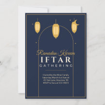Ramadan Iftar-fest Inbjudan Marinblå Gyllene Lykto