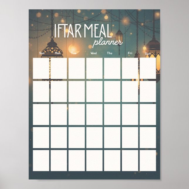 Ramadan Iftar Meal Planner (printable) Poster (Framsidan)