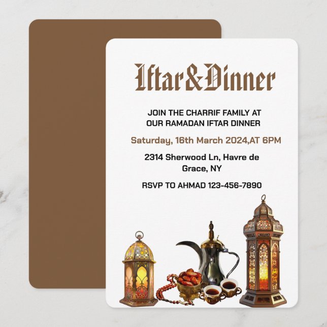 Ramadan Kareem 2025 Iftar Middagspartaj Inbjudningar (Fram/baksida)