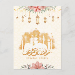 Ramadan Kareem Blommigt Watercolor Lanterns Vykort