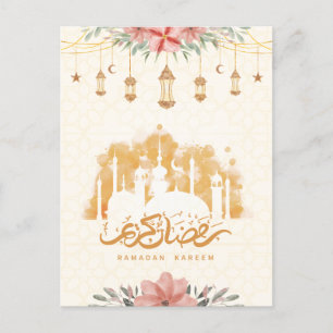 Ramadan Kareem Blommigt Watercolor Lanterns Vykort